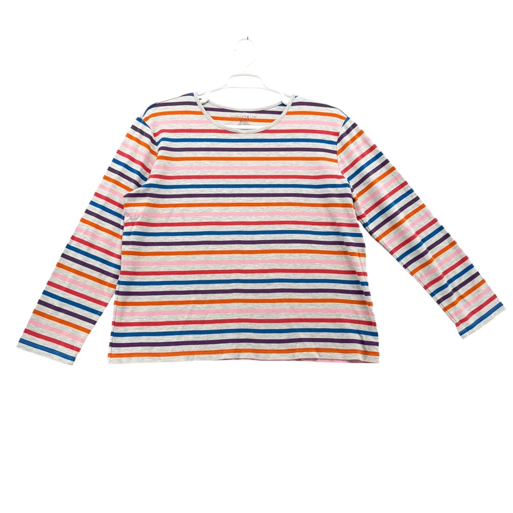 Mountain Lake Womens Gray Multi Color Striped Long Sleeve Crew Neck Tee XL
